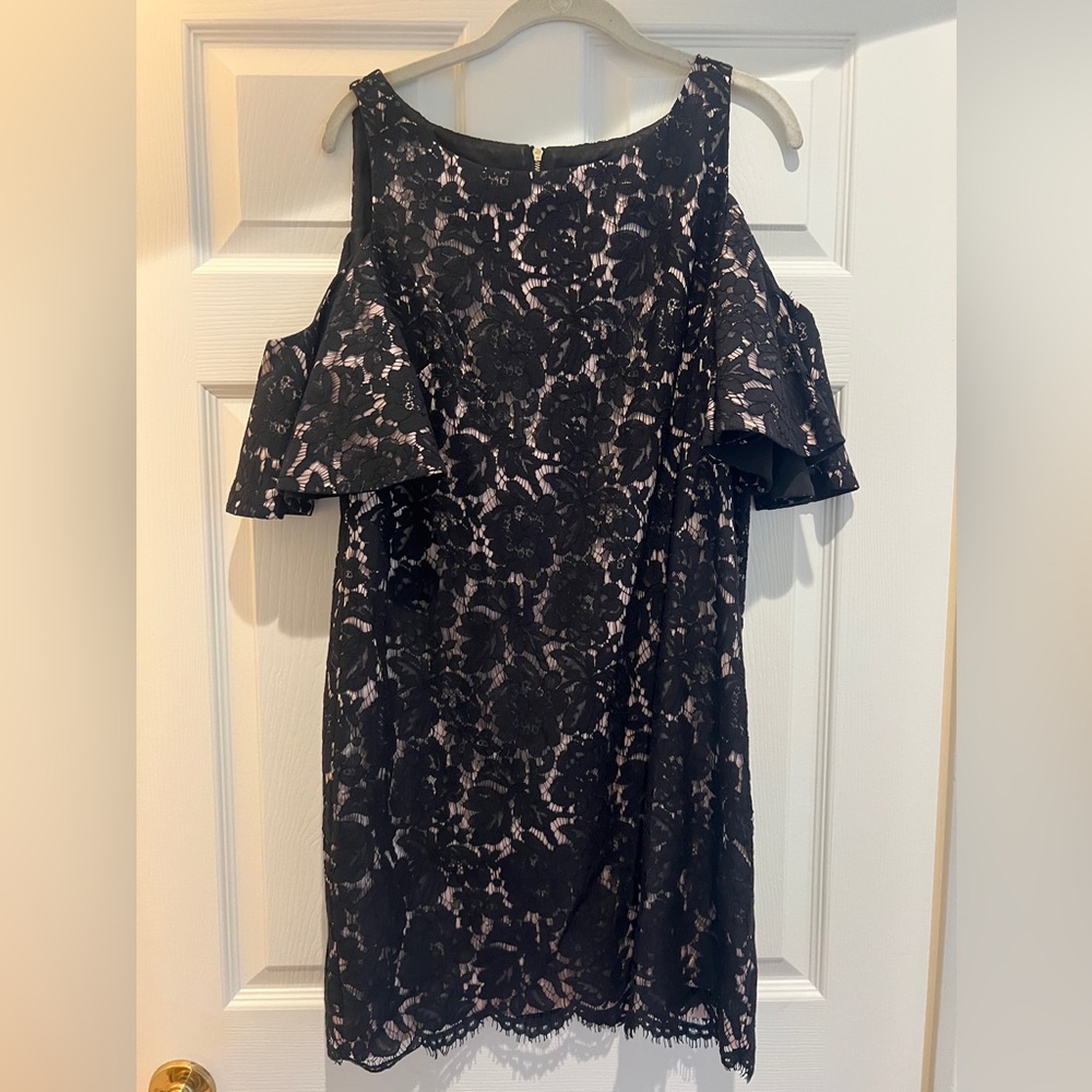 Chelsea28 Black and Cream Lace Mini Dress